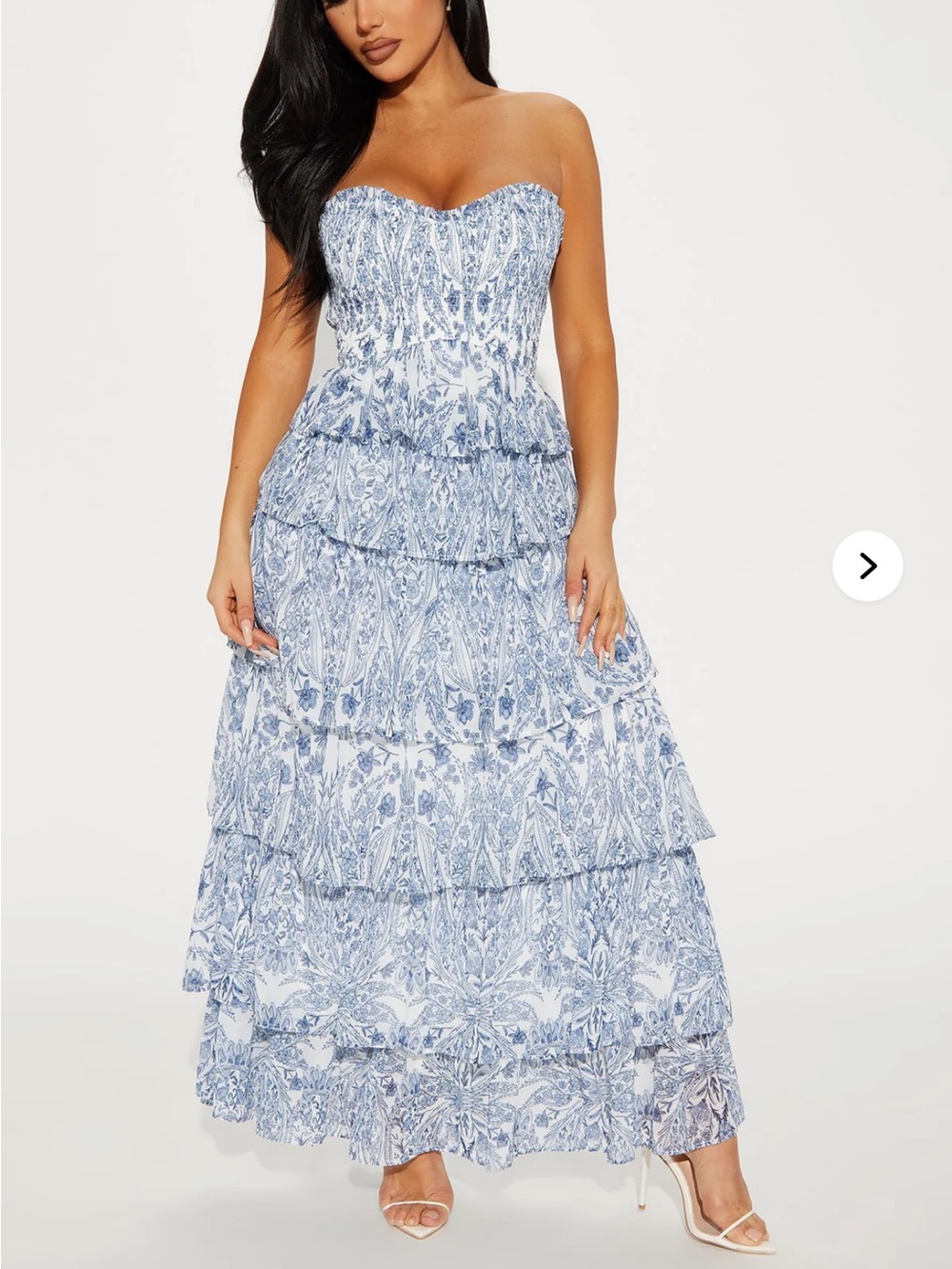 NWT Fashion Nova Plus Size (3X) Blue Floral Ruffle Strapless Maxi Dress